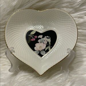 Heart-Shaped Floral Dish with Gold Trim